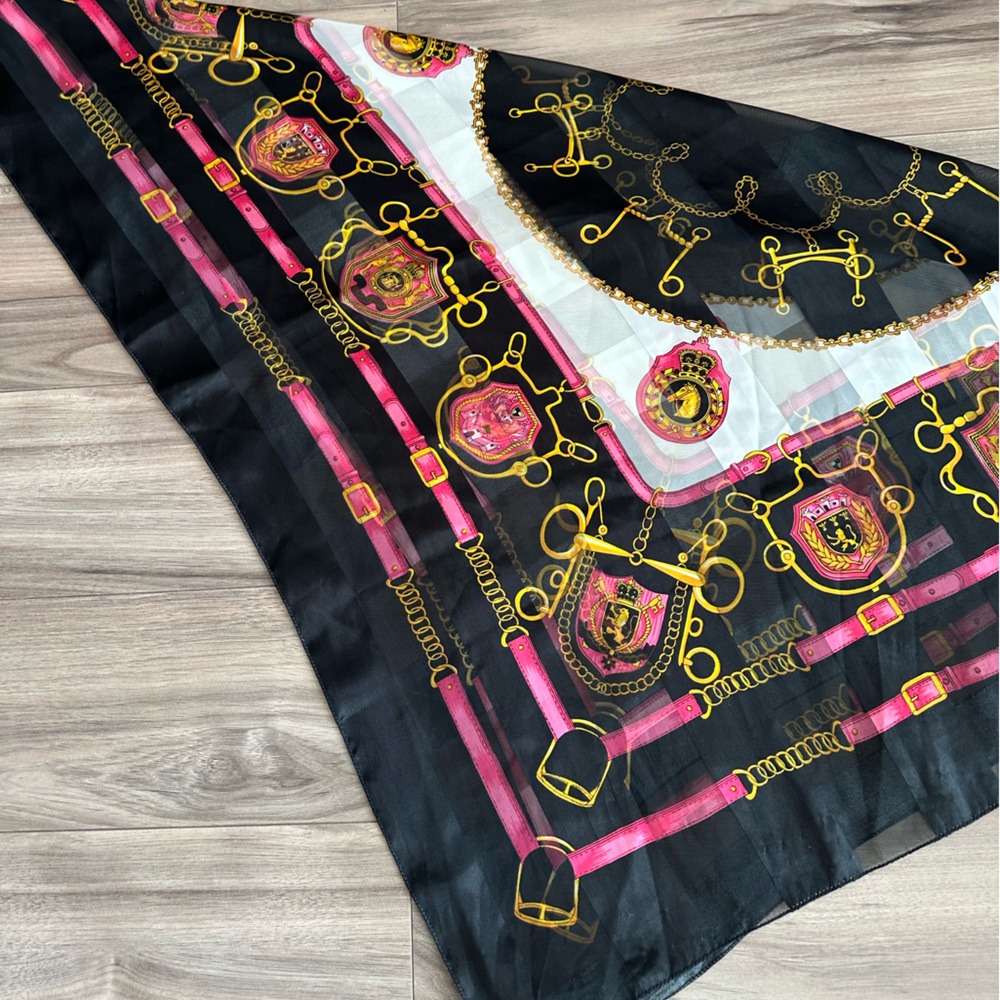 Elegant Black and Pink Scarf with Gold Accents